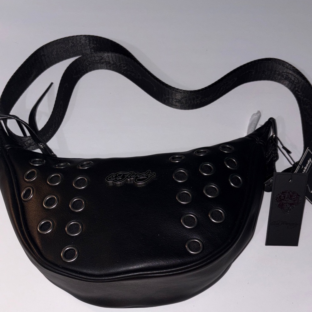 Ed Hardy Black Crossbody Bag with Silver Accents
